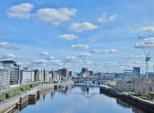 Glasgow river clyde with homes flanking either side